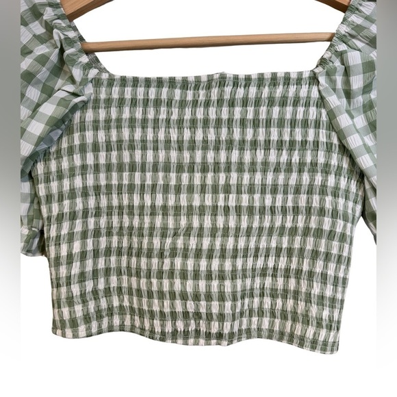 SHEIN Green & White Gingham Print Twist Front Puff Sleeve Crop Top Size 11-12Y☀️ - Picture 11 of 17